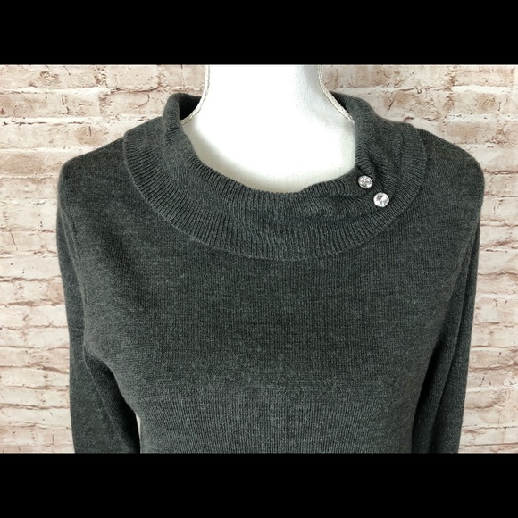 Covington Sweater Size LP Gray Cowl Neck Diamond Collar 3/4 Sleeve NWT - Picture 5 of 9